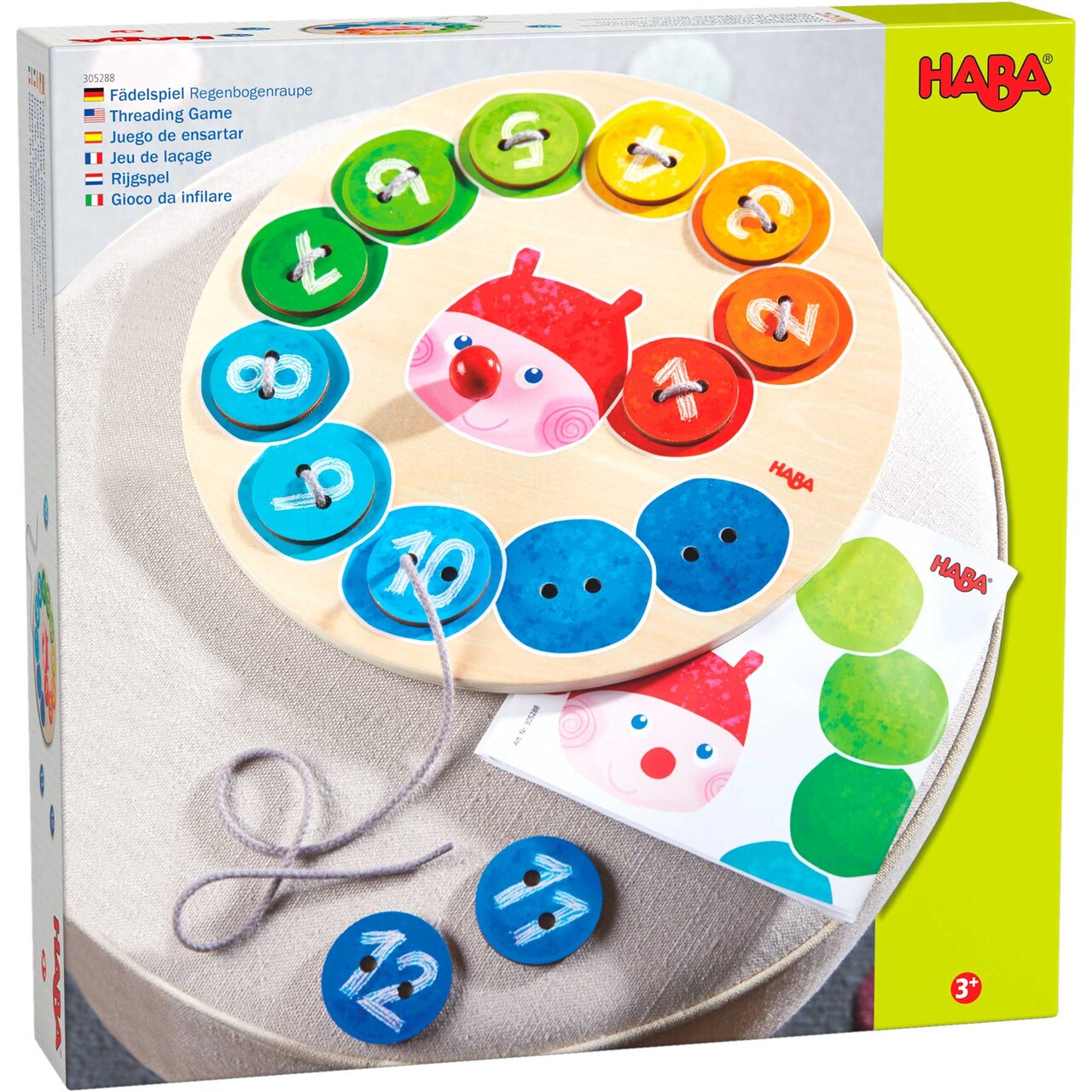 HABA Caterpillar Rainbow Preschool Learning Activity with Colors & Numbers, Threading Game & Fine Motor Toys for Ages 3+